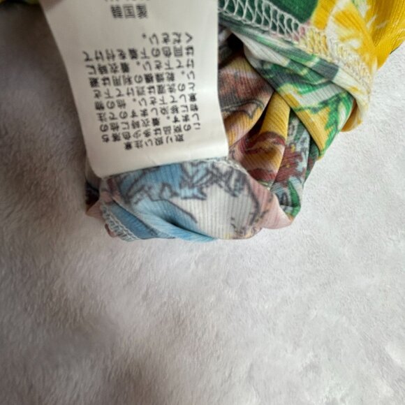 Womens Floral Print Short Sleeve Top with Ruffle Neck Size M-L Multicolor Boho - Picture 4 of 8